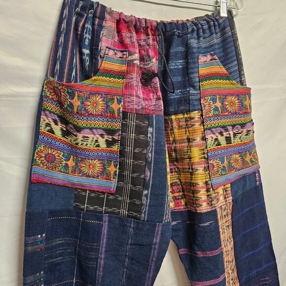 Guatemalan Boho Multicolor Multipattern Unisex Artsy Pants Woven Embroidery Uniq - Picture 3 of 15